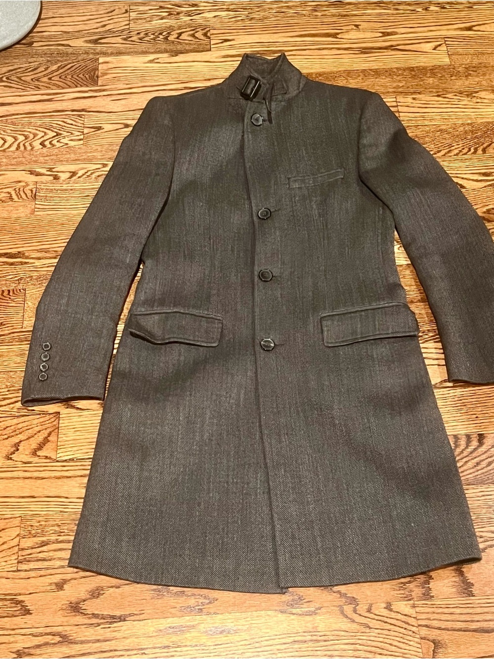 Zara Men's Dark Charcoal Stand-Collar Pea Coat